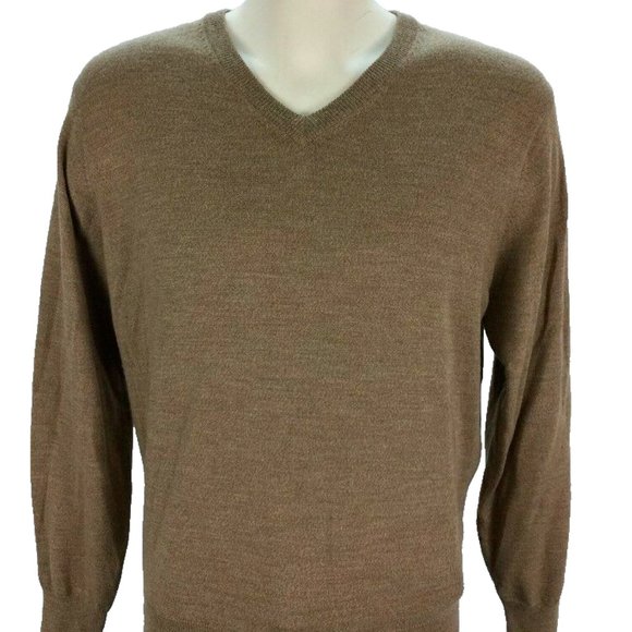 Jos A Bank Signature‎ 100% Merino Wool Vneck Sweater M Tan Pullover Mens - Picture 1 of 4